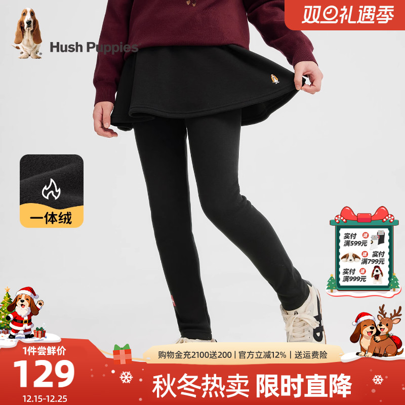 暇步士女童加绒裙式打底裤保暖裤