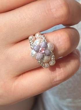 施家珍珠戒指纯银原创小众设计戒指女轻奢高级感食指戒纯手工编织