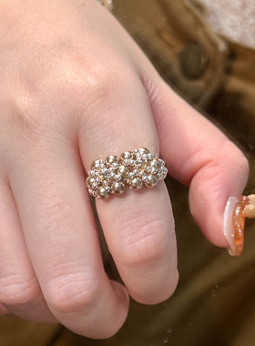 施家珍珠戒指925纯银戒指轻奢小众精致高级感食指戒纯手工编织女