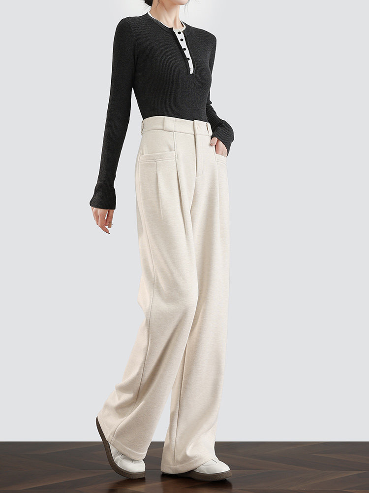 高个子毛呢阔腿裤女秋冬【醋酸羊毛】加长版窄版直筒裤加绒西装裤