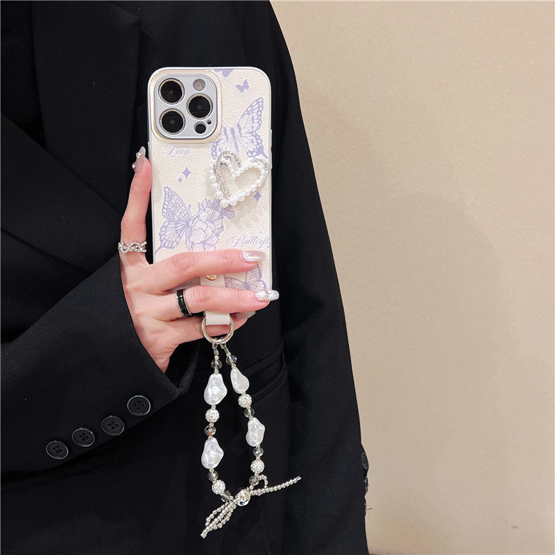 金属圈皮质立体珍珠爱心蝴蝶适用iPhone15ProMax手机壳苹果16高级感14华为mate60pro女p70新款magic6全包防摔