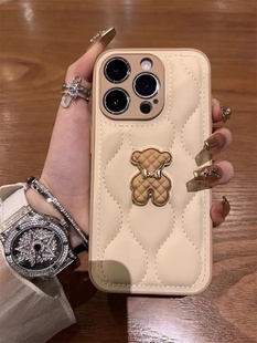 奶咖色羽绒服金属小熊适用iPhone17ProMax手机壳苹果16皮质15p华为mate70pro p80小米17pro女荣耀400防摔 新款