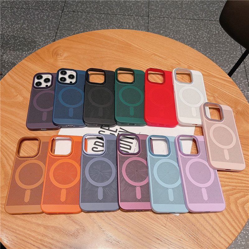 苹果16手机壳网格镂空散热磁吸壳