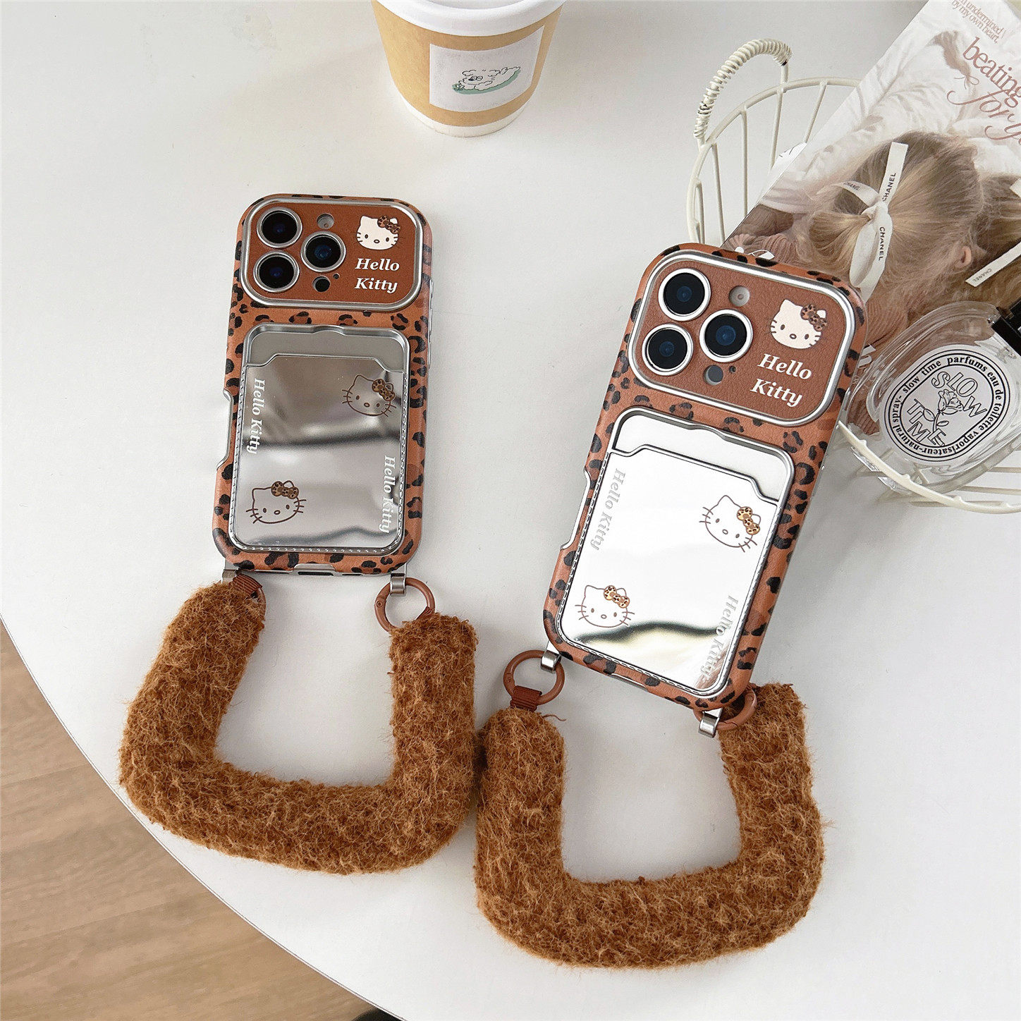 美拉德棕豹纹kt镜子卡包手机壳