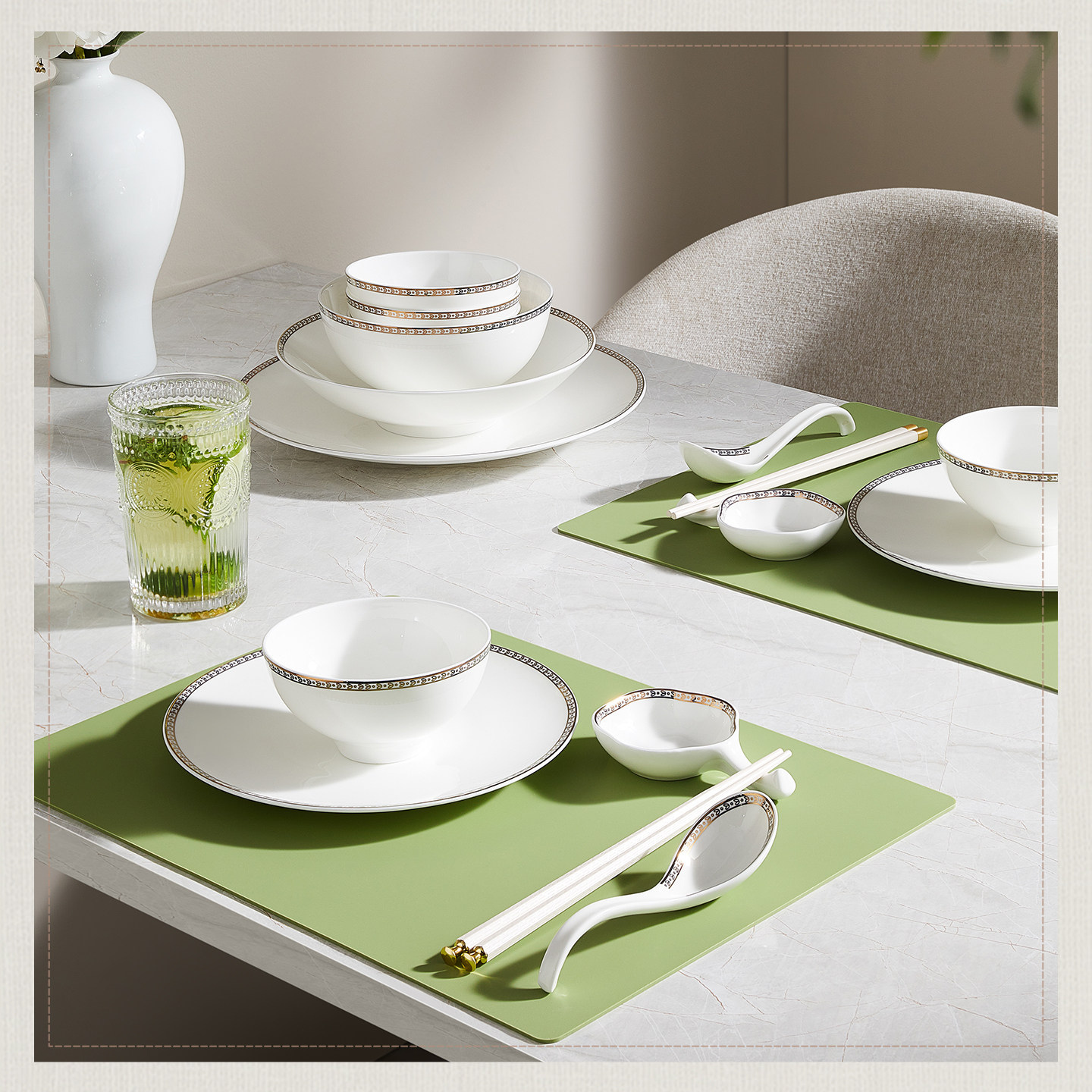 玛戈隆特6人份骨瓷餐具套装家用乔迁新居高端瓷器轻奢高级感一套