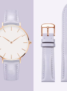 可爱紫色牛皮表带适用dw手表带男女真皮丹尼尔配件28|32|36|40mm