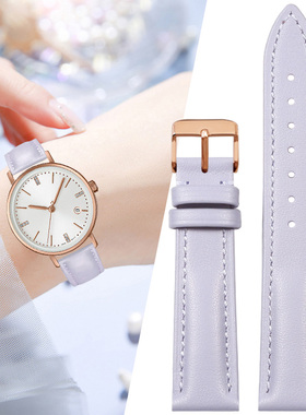 适配卡西欧真皮手表带女sheen系列 LTP1391紫色粉色牛皮带12 14mm
