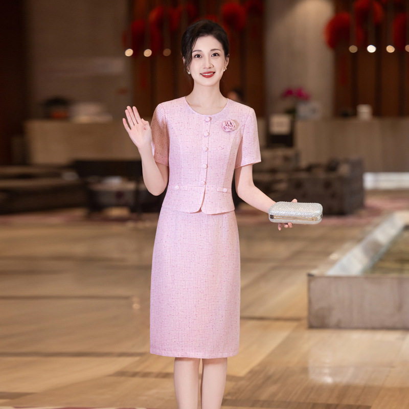 2026夏新款礼服女小香风荷叶边婚庆婚宴妈妈喜婆婆连衣裙平时可穿