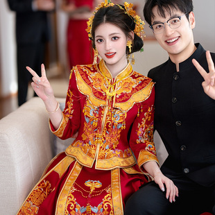 高端金色龙凤褂新娘秀禾服婚服2026新款重工出阁中式嫁衣绣花款秋