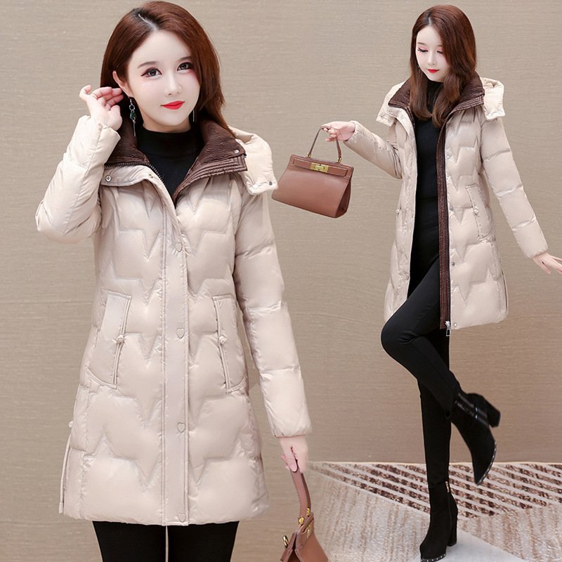 气质连帽羽绒服女中长款2025年冬季新款修身时尚汉派女装大码外套