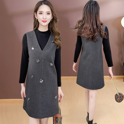 小个子两件套连衣裙女冬季新款2025韩版气质优雅中长款流行a字裙