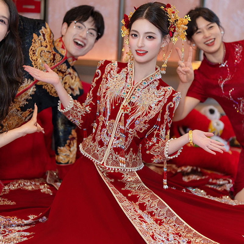 红色重工秀禾服婚服2026新款胖妹妹婚礼敬酒服新娘高端大气出阁服