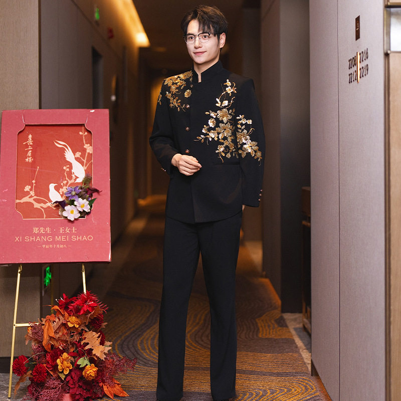 金玉儿正品高级感新中式新郎结婚2026新款男士中山装订婚接亲西服