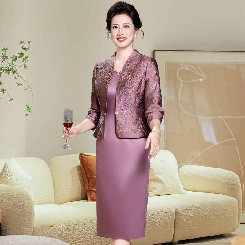 婚宴喜婆婆两件套礼服2025秋季新款高级感修身中老年套装气质通勤