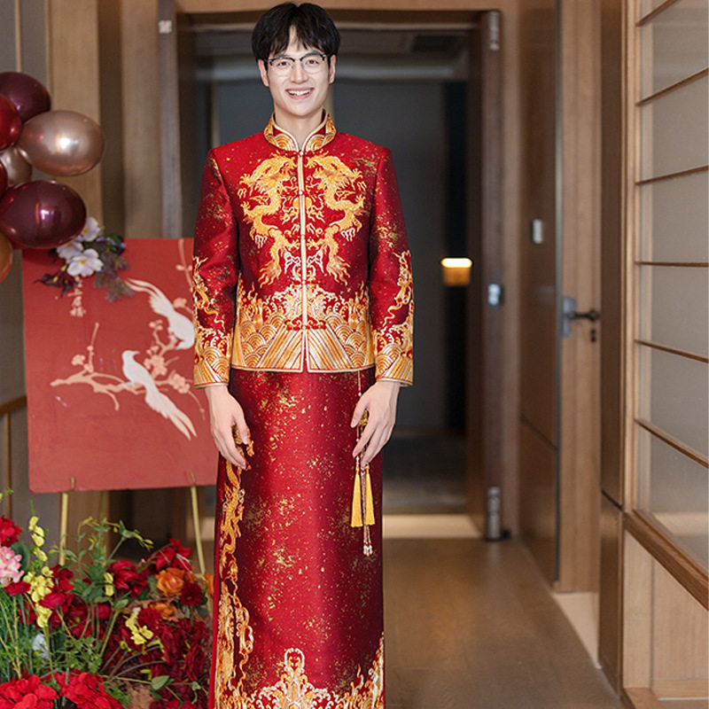 男士新中式秀禾服新郎结婚礼服2026新款复古风接亲礼服唐装刺绣图片