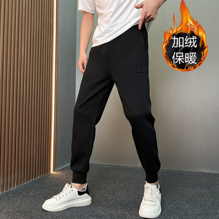 卫裤男秋冬加绒加厚黑色百搭宽松哈伦裤子男小脚痞帅休闲运动裤潮