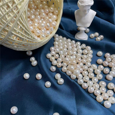 天然淡水真珍珠散珠近圆形 有孔无孔diy手链项链供佛曼扎散称称斤