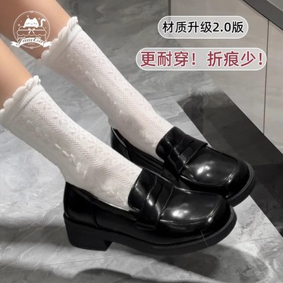 果酱猫JK玛丽珍鞋女新款亮面学院风时尚百搭jk厚底中跟防滑乐福鞋