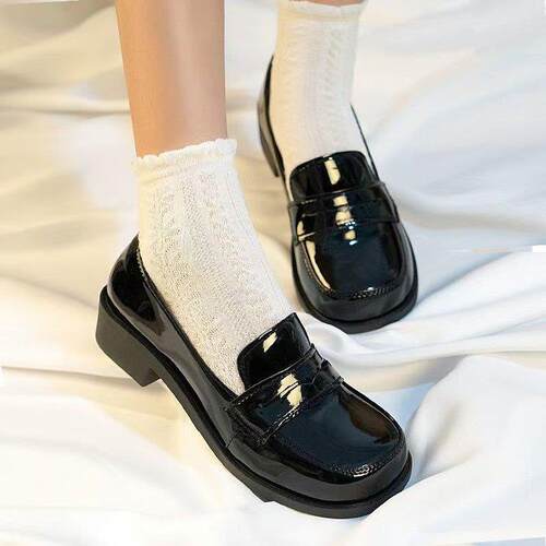 熊抱社制服鞋jk小皮鞋女漆皮方头校供制服鞋亮皮lo鞋洛丽塔单鞋