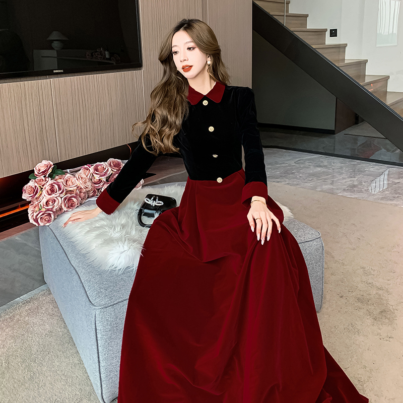 敬酒服2025新款新娘秋冬季长袖加厚红色丝绒订婚礼服结婚当天便装