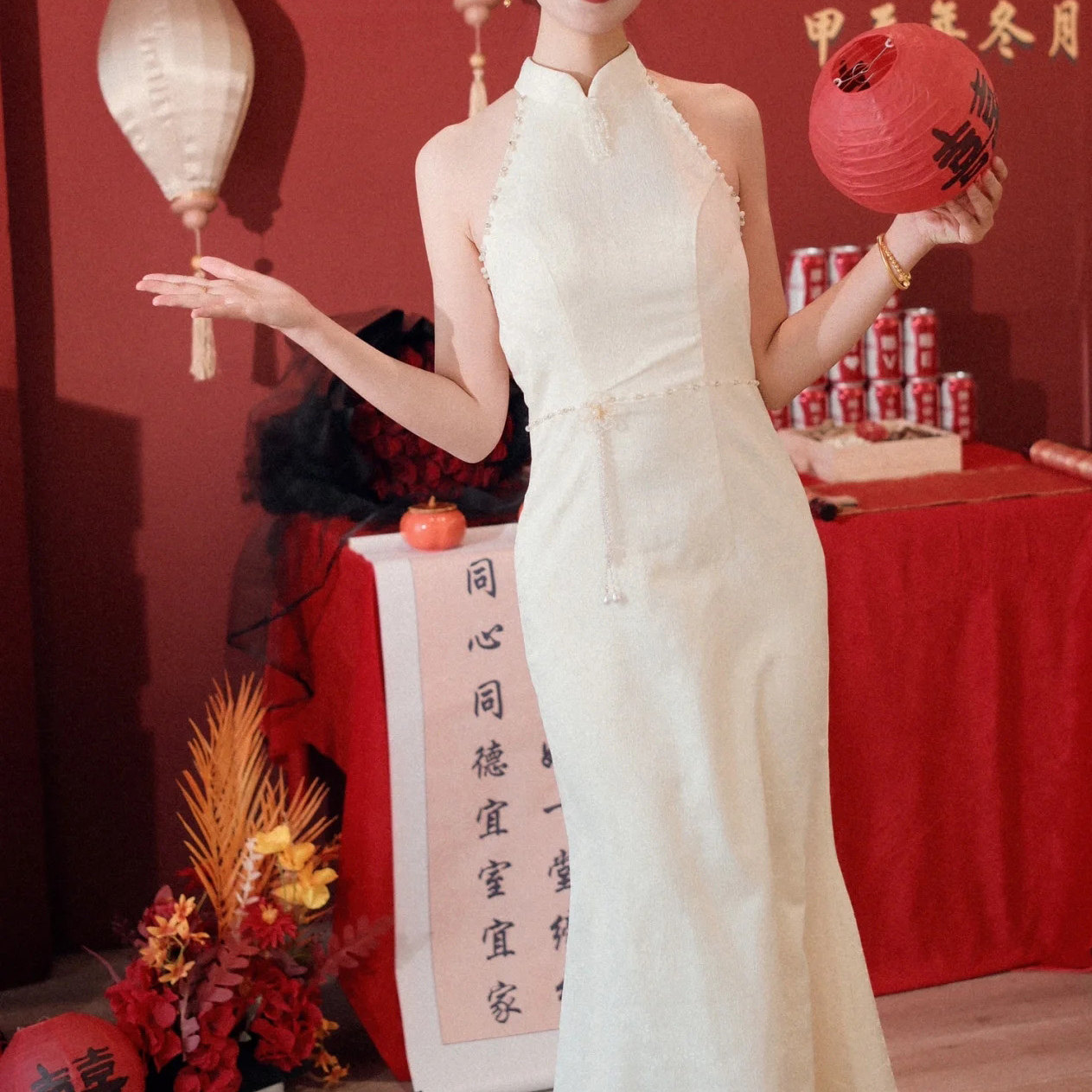 旗袍订婚礼服裙女新中式晨袍女新娘高级感小众结婚鱼尾长款礼服裙