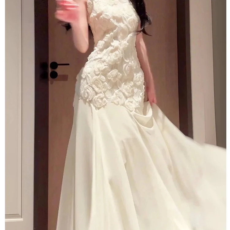法式轻婚纱晨袍女新娘收腰吊带连衣裙结婚订婚领证礼服鱼尾长裙夏
