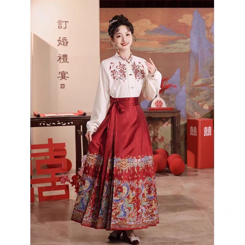 酒红色敬酒服2025新款中式订婚礼服新娘结婚马面裙婚服套装冬季女