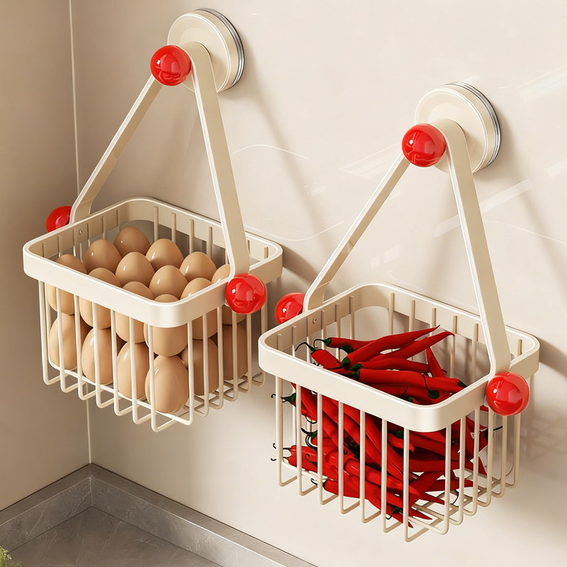 奶白红免打孔吸盘葱姜蒜收纳筐厨房浴室两用置物架墙上多功能吊篮,收纳整理,整理架/置物架/收纳架,淘宝优惠券,粉丝福利购,淘宝优惠卷
