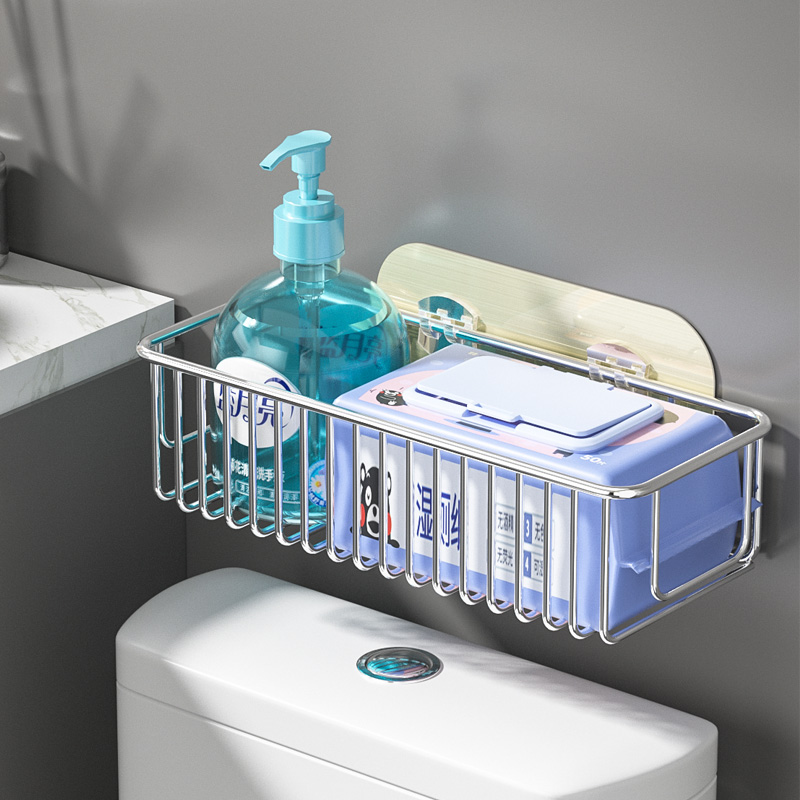 马桶上方置物架不锈钢免打孔壁挂式湿厕纸洗碗池沥水架海绵收纳篮