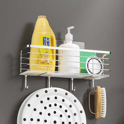 水槽沥水架简约银色壁挂置物整理免打孔清洁用品多用厨房收纳神器