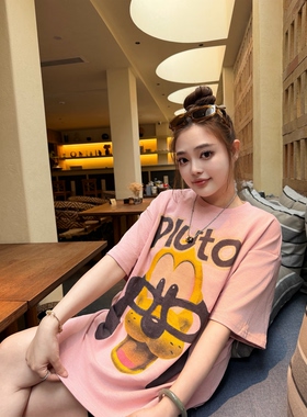 【训宝】眼镜布鲁夏季时尚百搭直喷印花宽松慵懒潮流短袖T恤微胖