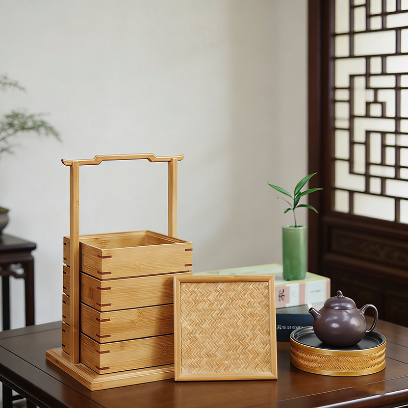 楠竹中式手提收纳盒干果糕点糖果储物盒中秋月饼包装礼盒乔迁礼品