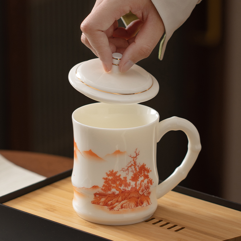 羊脂玉白瓷泡茶杯个人专用高档杯子陶瓷水杯女士精致一人茶具套装