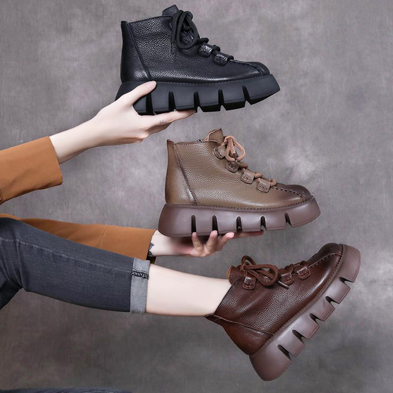 复古马丁靴松糕厚底单靴纯皮