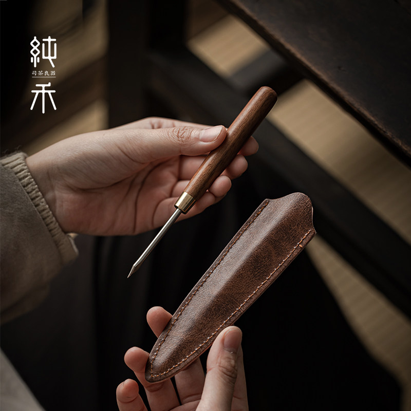 复古日式手工黑檀木不锈钢茶刀图片