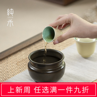 复古铜建水茶渣缸茶洗黄铜杯洗家用禅意水盂茶室S茶渣桶茶渣缸茶