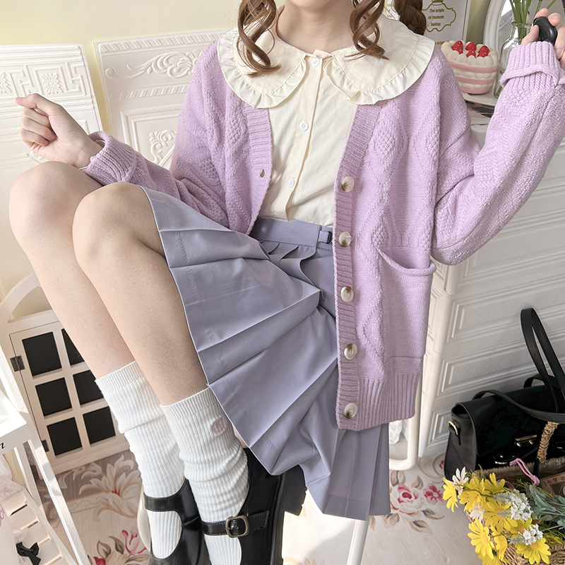 薰衣草少女风甜美针织衫