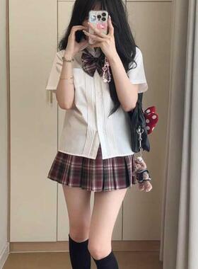 海月社 基础款风琴褶白衬衫百搭黑色 JK制服上衣长袖短袖女尖领