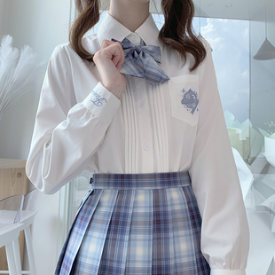 海月社 上衣女黑白基础款 花火 JK制服刺绣长袖 风琴褶 原创衬衫