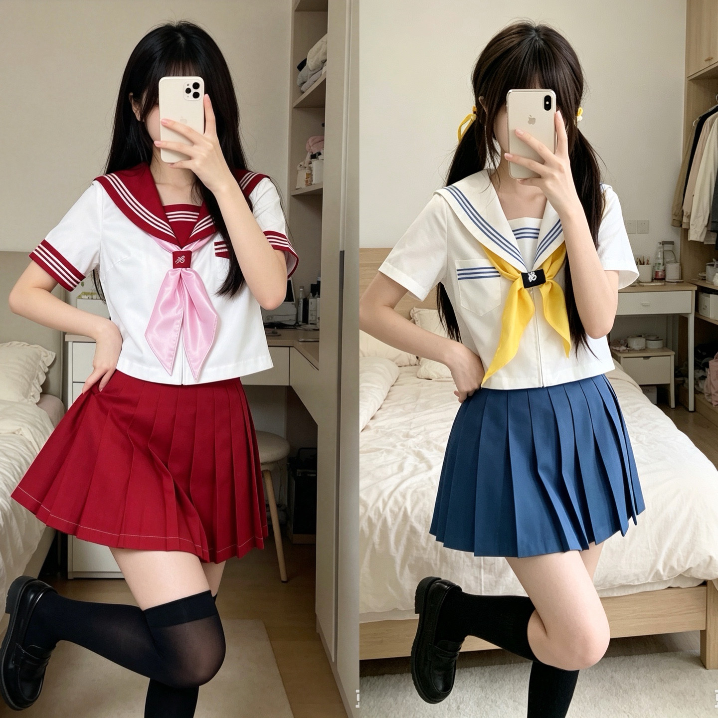 水手服女jk制服套装海军领白领蓝三本基础款女装蓝领百褶裙学院风