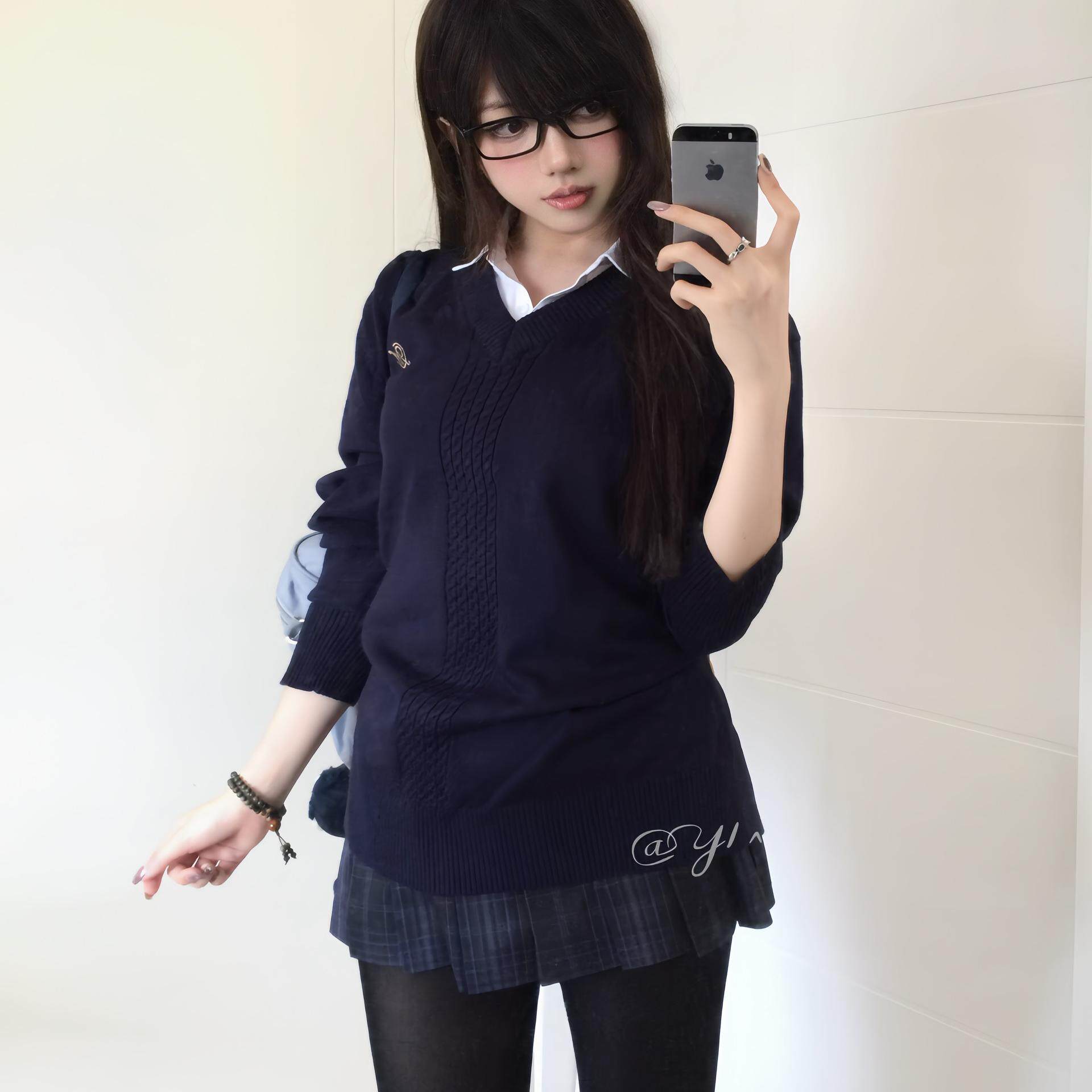 原创jk制服套头毛衣绀色长袖