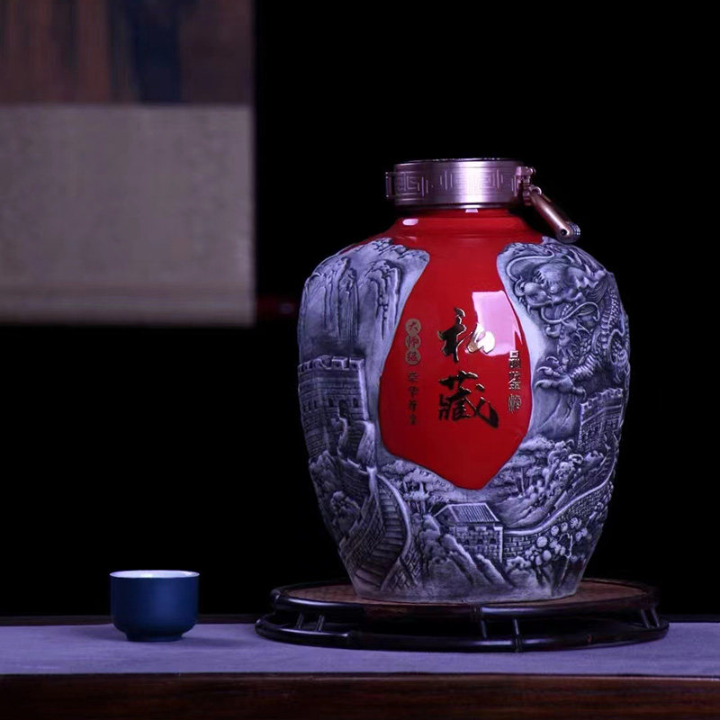 景德镇高档陶瓷酒瓶酒坛子白酒空瓶长城雕刻家用5/10斤装酒壶