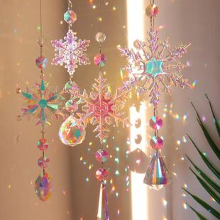 阳光捕手水晶挂件炫彩雪花彩虹光影窗户圣诞节圣诞树装饰捕梦网
