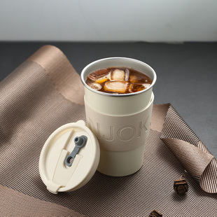 咖啡杯不锈钢水杯便携拿铁吸管杯精致男女生高级感轻奢杯子 冰美式