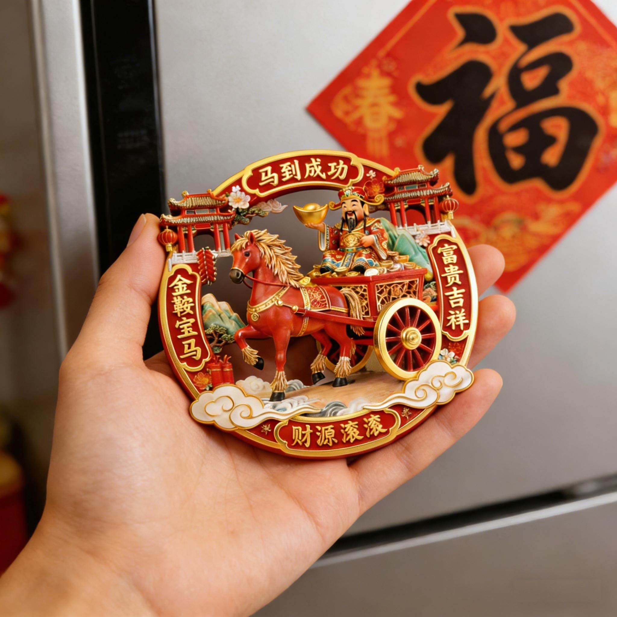 2026新年金属冰箱贴浮雕立体磁吸