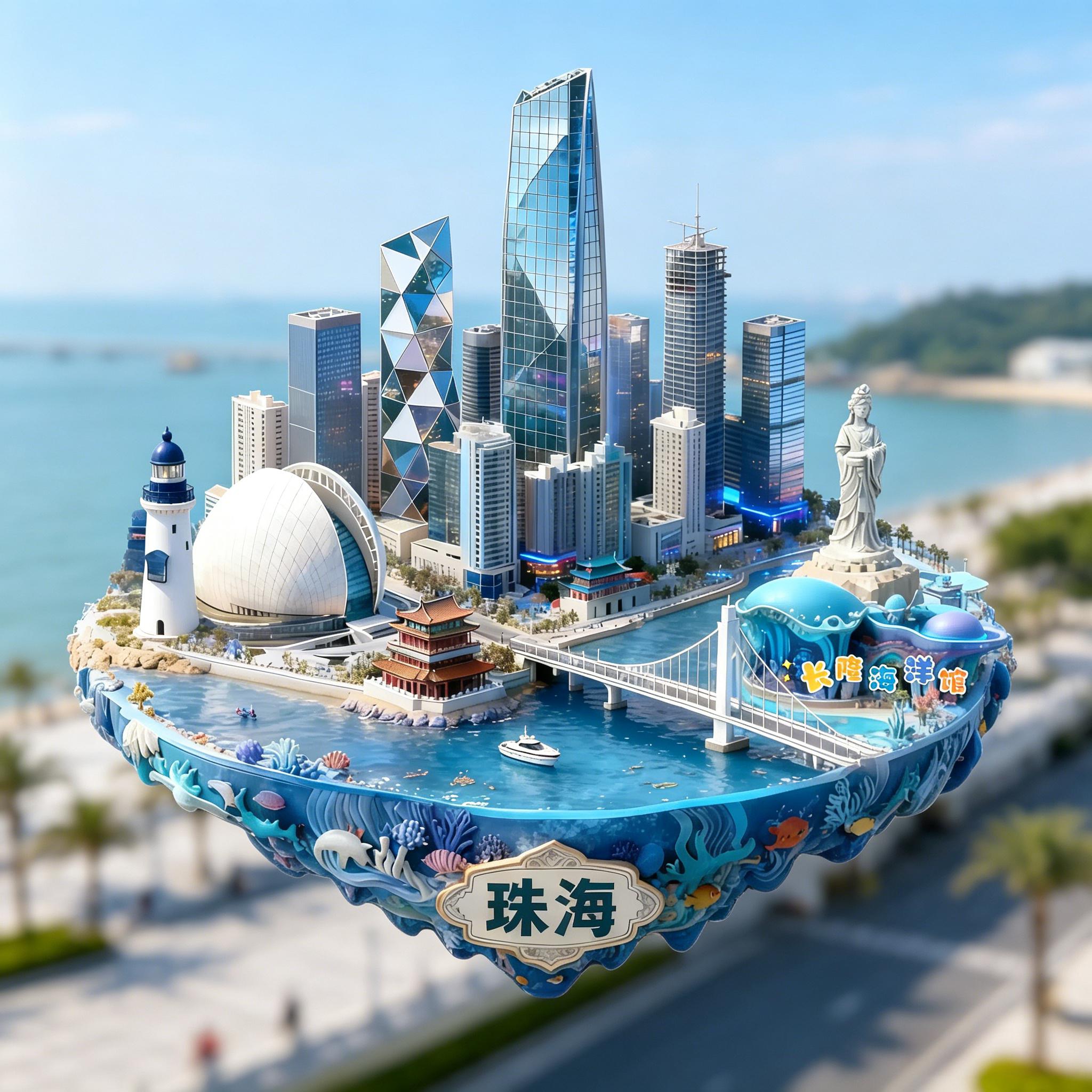 珠海城市金属浮雕磁吸冰箱贴装饰图片