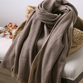 APCSHOP 秋冬百搭简约纯山羊绒披肩男女通用手工栓穗保暖散须围巾