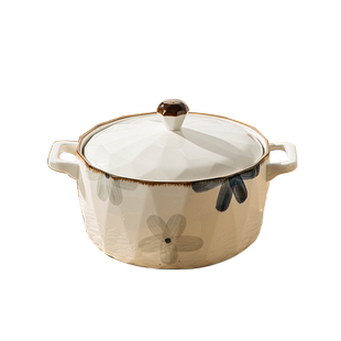 日式双耳陶瓷装猪油罐耐高温家用带盖密封大容量辣椒油罐储油容器