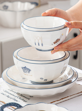 日式家用釉下彩陶瓷5英寸碗专用碗盘餐具单个饭碗汤碗面碗菜盘子