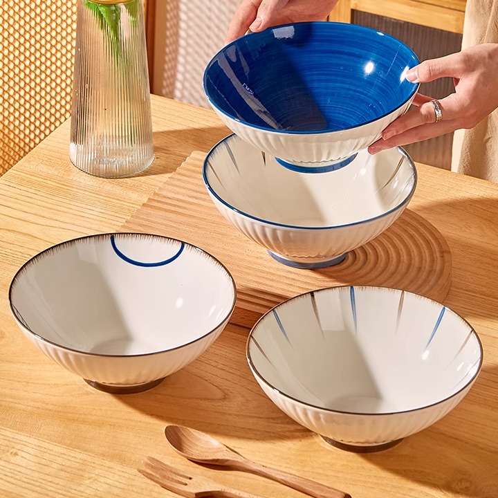 日式釉下彩陶瓷8寸面碗汤碗大号